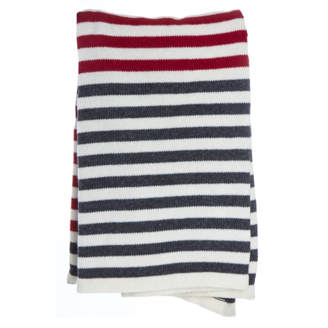 Pledd Tinn lammeull striper offwhite/grå/rød 125x150 cm