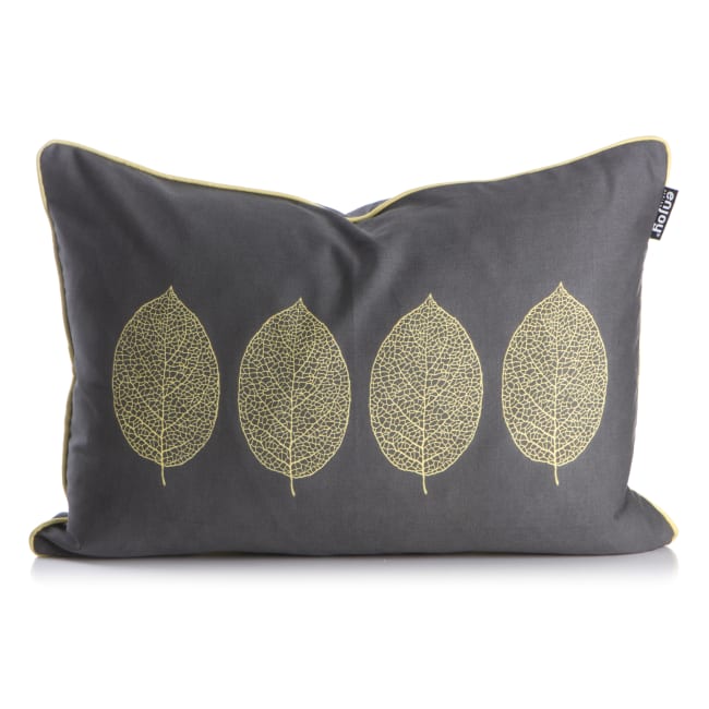 Pute Roma grå m/trykte blader i gul 40x60 cm
