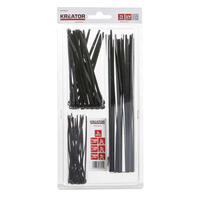 Kabelstrips sorte 3 x 25 stk ass kreator