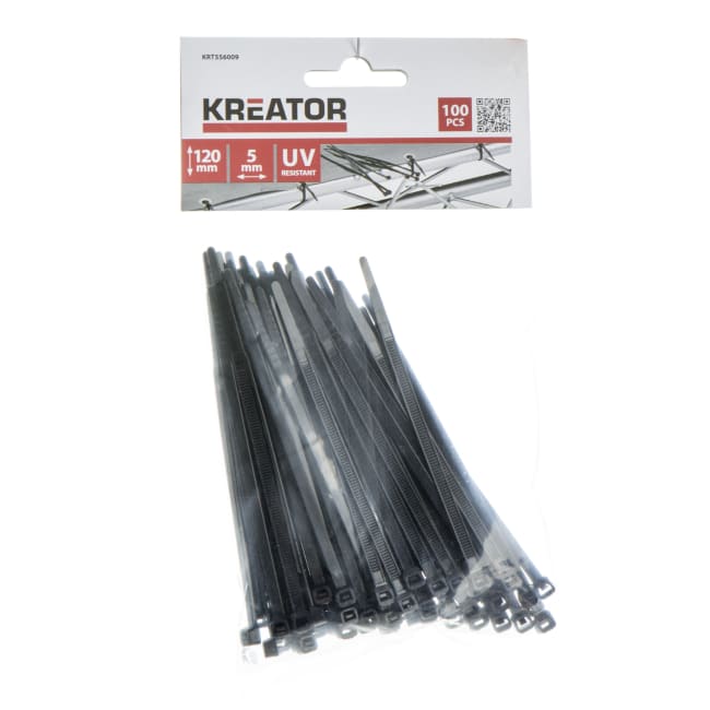 Kabelstrips svarte 100 pk 4,8 x 120 mm Kreator
