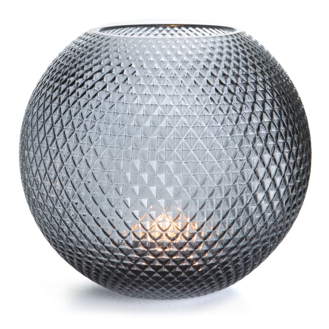 Vase rund glass sotfarget m/diamantmønster H:22 cm