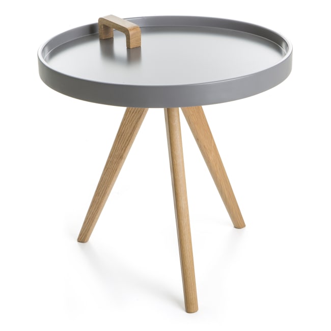 Bord rundt grå m/ben og håndtak i eik H:50 cm