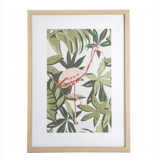 Bilde m/glass og ramme i eik "look" flamingo 53x73 cm