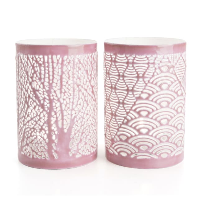 Lysglass i metall 2 ass m/utskjæringer rosa H:15