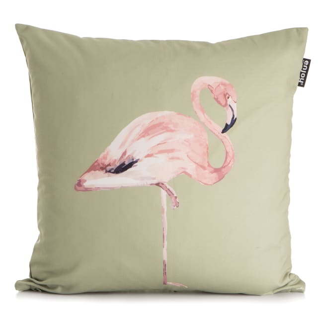 Pute grønn m/trykk av flamingo 50x50 cm