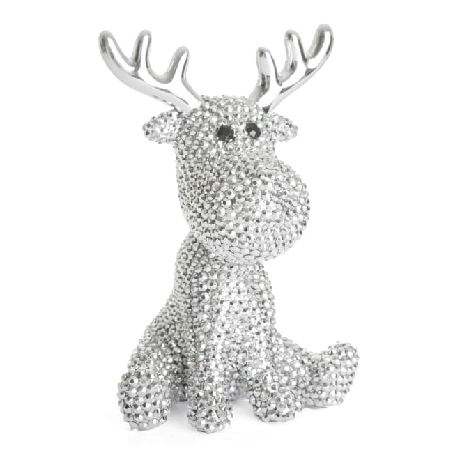 Reinsdyr sittende sølv m/"diamanter" H:18,5 cm
