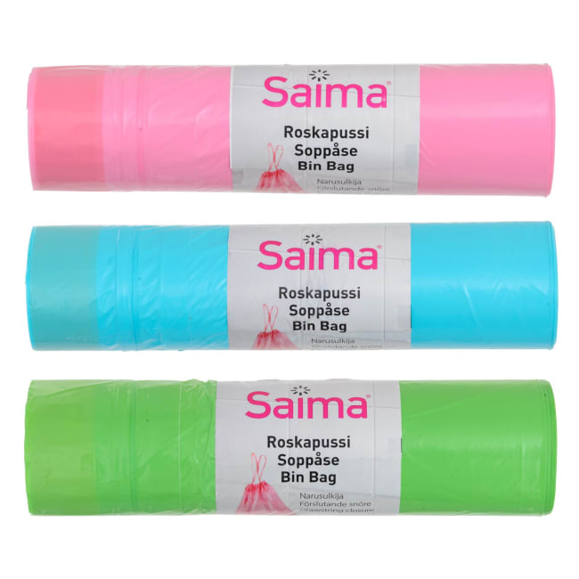 Avfallsposer 36 stk i display rosa grønn blå 30L