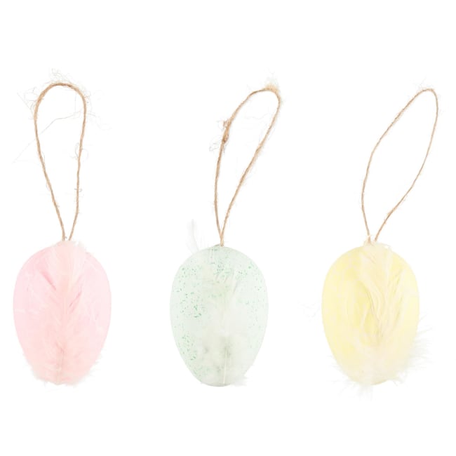 Påskeegg 6 pk med fjær 3 ass rosa gul grønn