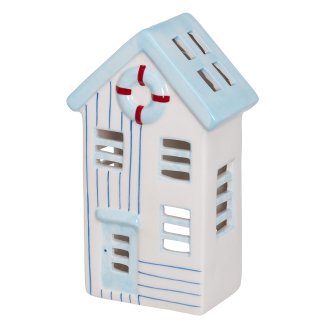 Dekorhus Strandhytte Blåstriper 20cm