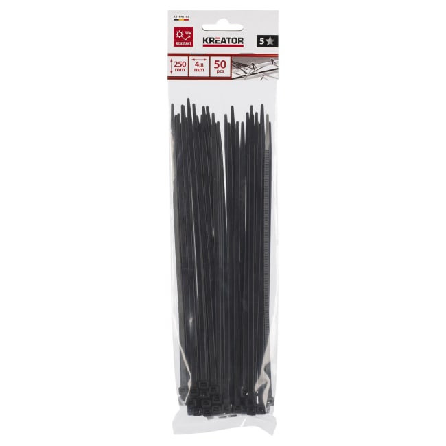 Kabelstrips svarte 50 pk 4,8 x 250 mm Ny