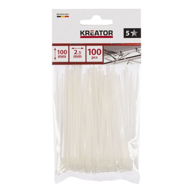 Kabelstrips hvite 100 pk 2.5 x 100 mm Ny