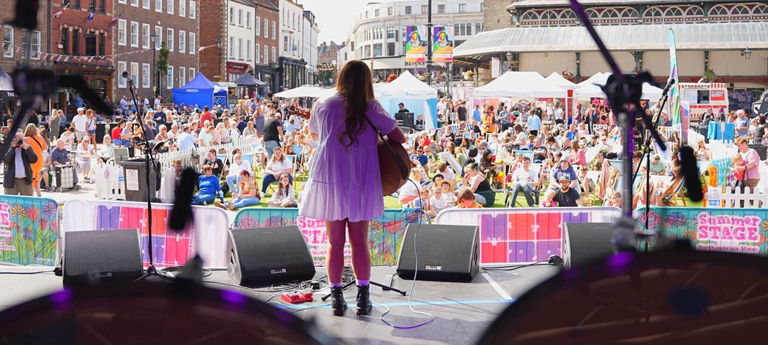 Promotional artwork for Rhythm & Tunes Weekend in Darlington town centre
