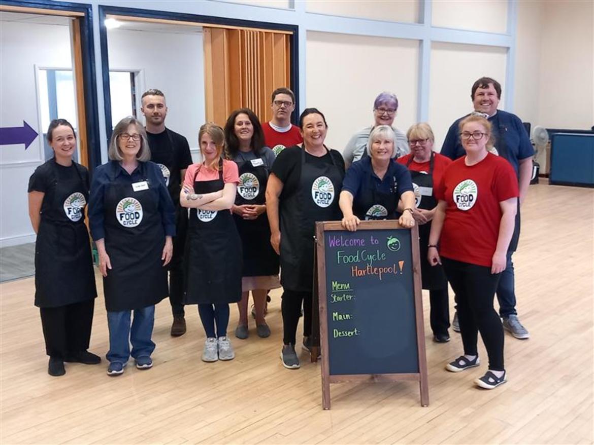 People gathered for a FoodCycle community meal in Hartlepool