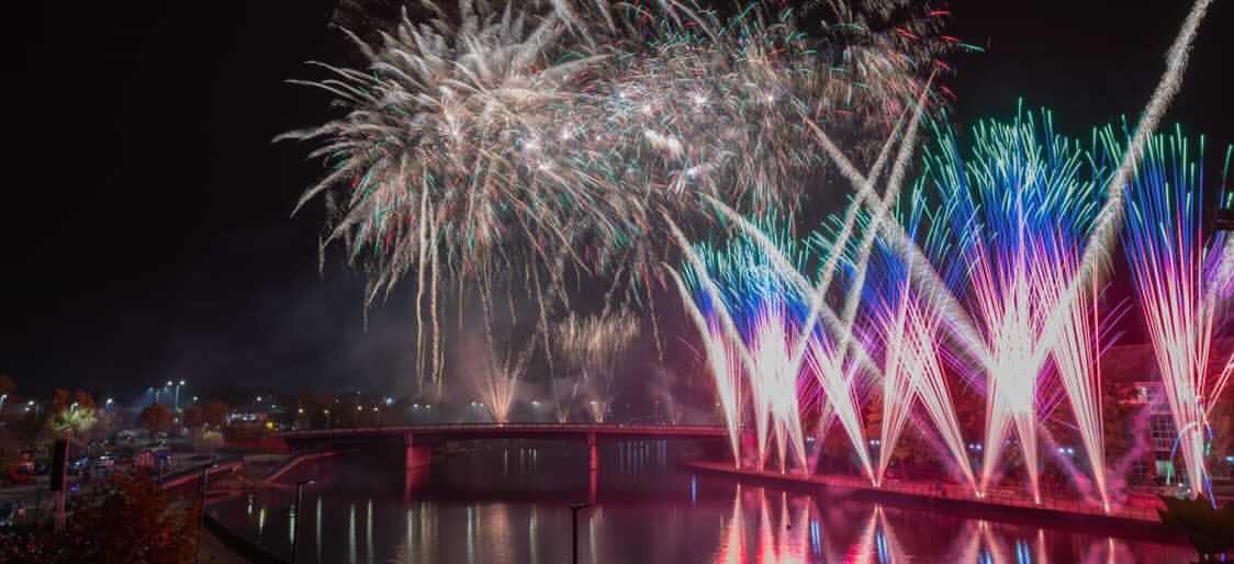 Fireworks lighting the sky above the River Tees in Stockton