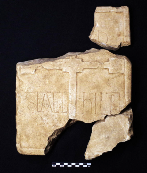Historic grave marker from the Hart Manor excavations used by Tees Archaeology