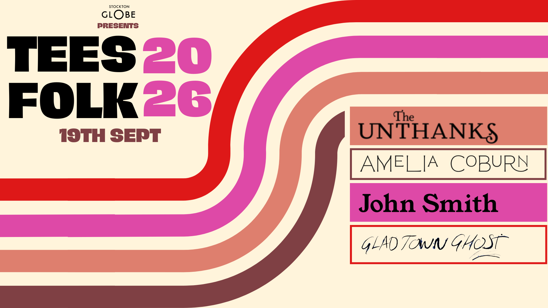 Promotional artwork for Tees Folk 2026 at Stockton Globe.