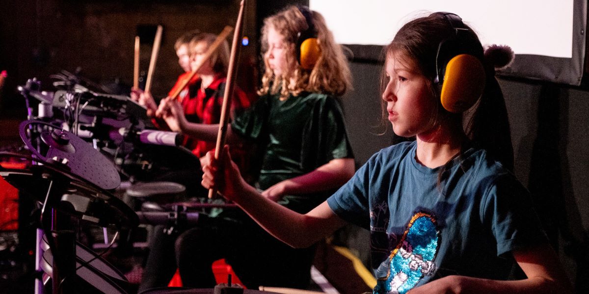 Young musicians taking part in a Bandjam session run by Musinc in Middlesbrough.