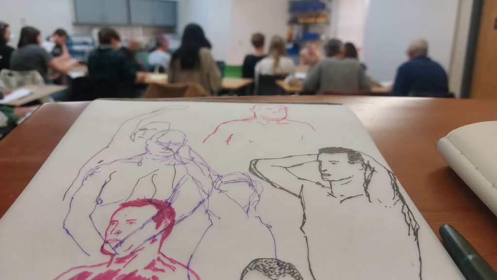 Life drawing session artwork for The Marra Project at Hartlepool Art Gallery
