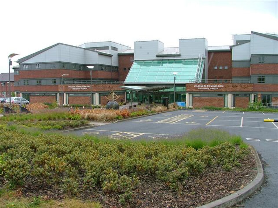 James Cook University Hospital in Middlesbrough; illustrative hospital location image.