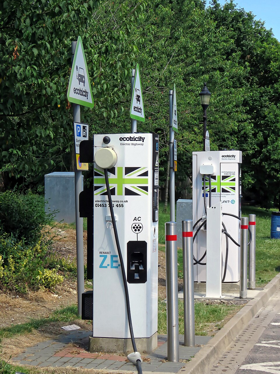 Electric vehicle charging points at Clacket Lane Services; illustrative photograph, not the new Guisborough chargers.