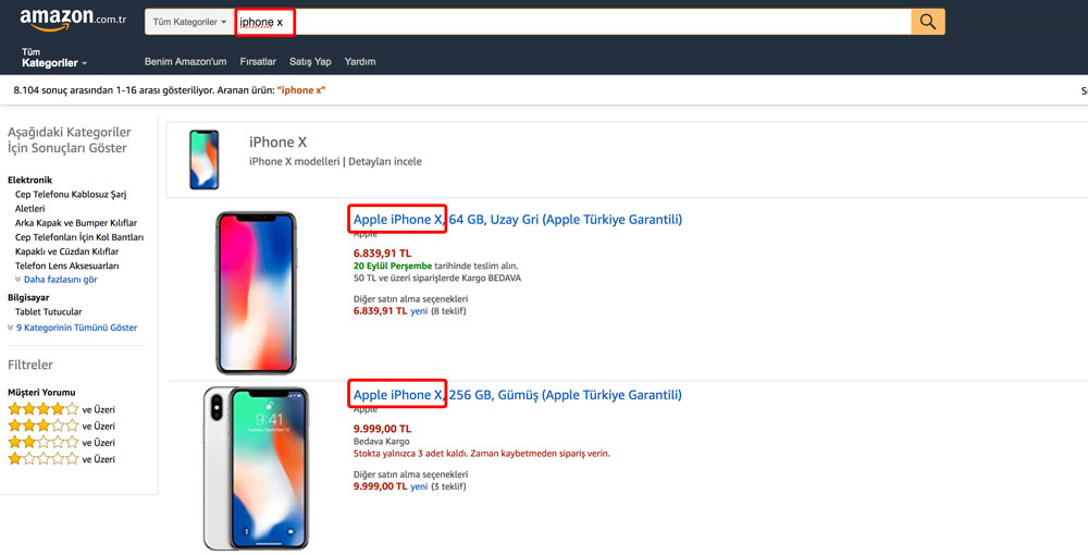 iPhone X Araması - Amazon.com.tr