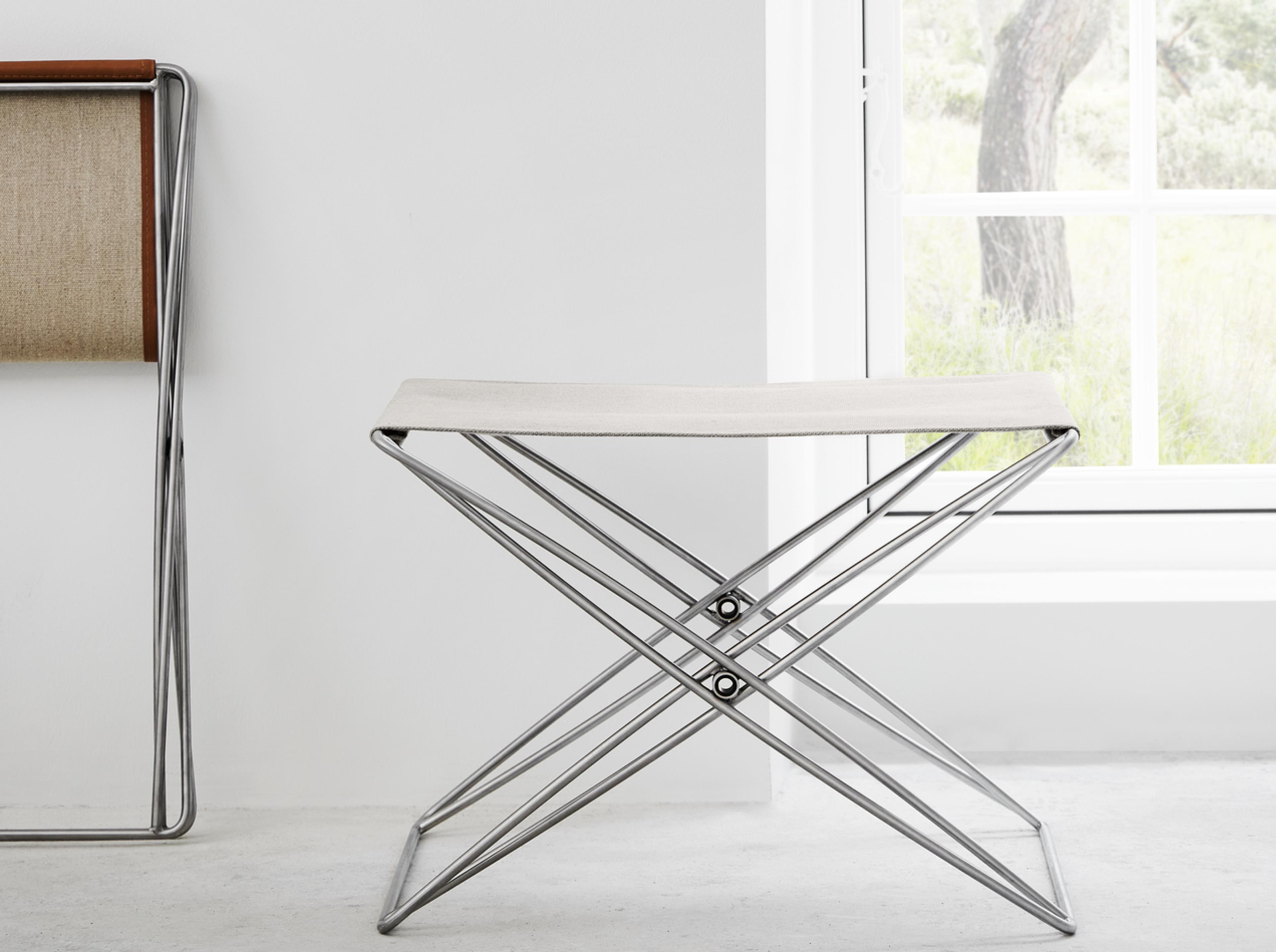 JG Folding Stool - Canvas / Brushed steel frame