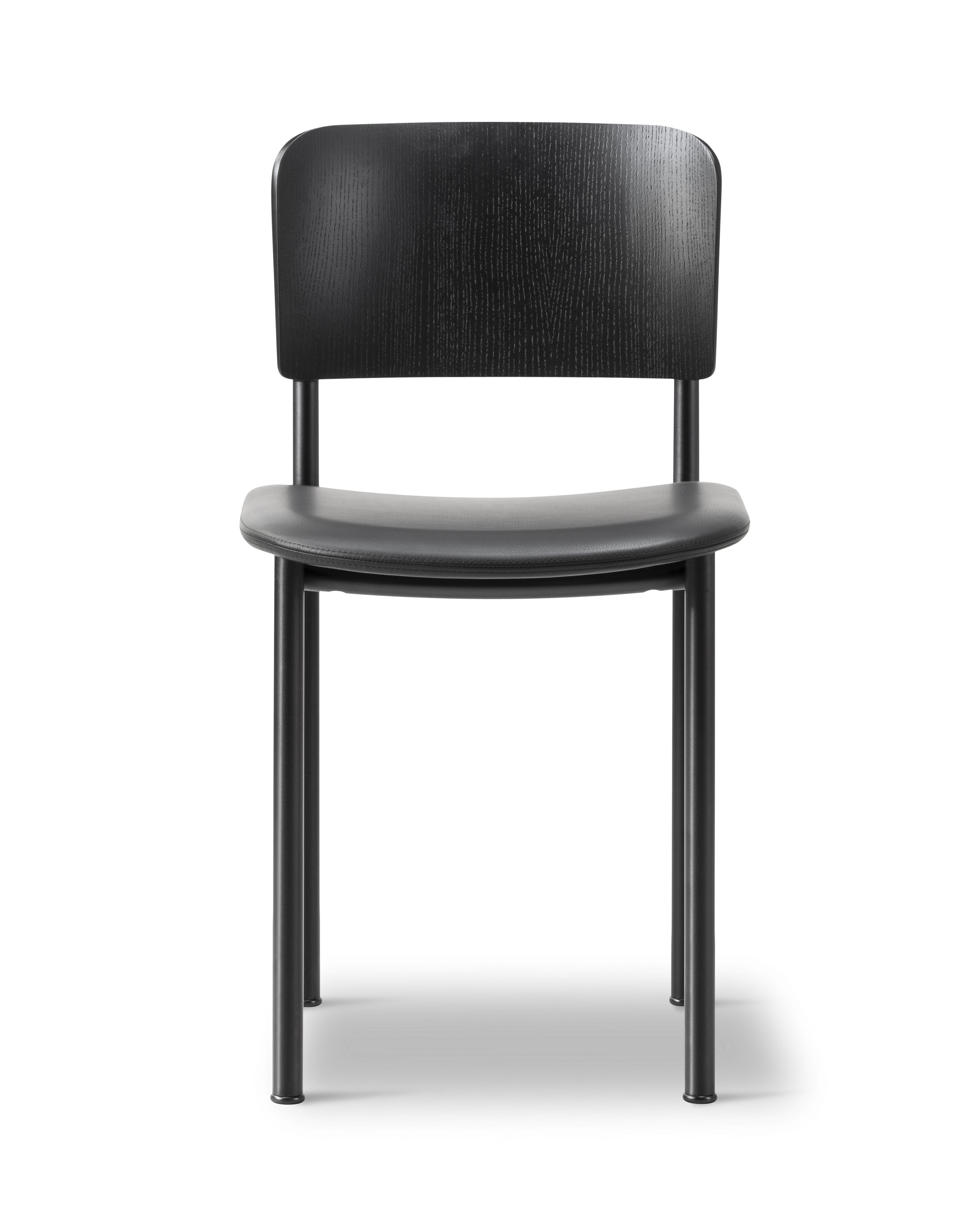 Plan Chair - Lacquered wood / Leather 301 Max / Black steel frame