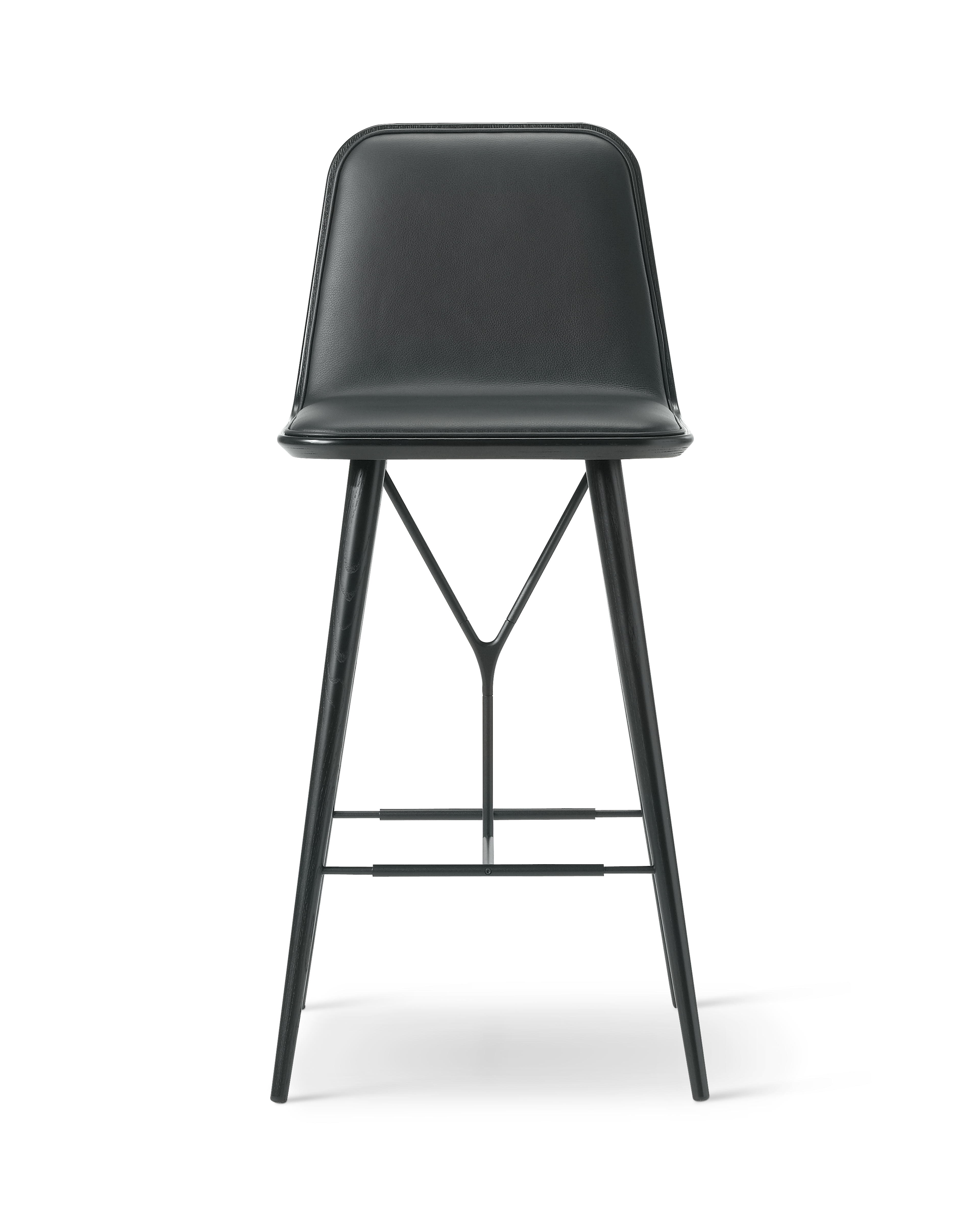 Spine Wood Base Barstool - Leather 301 Omni / Black lacquered ash / Black metal