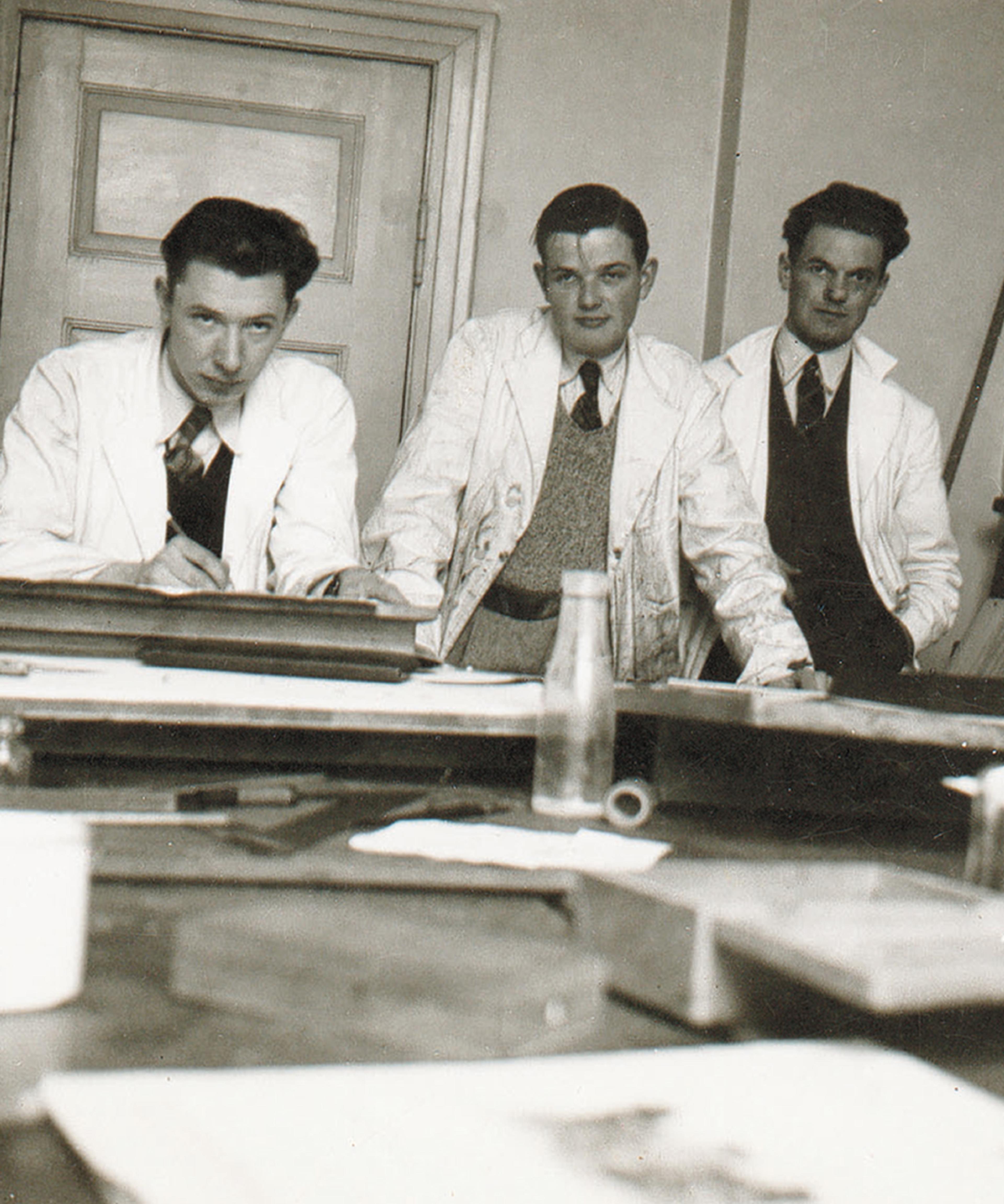 Hans J. Wegner and Børge Mogensen at the School of Arts and Crafts in Copenhagen in 1938.⁠