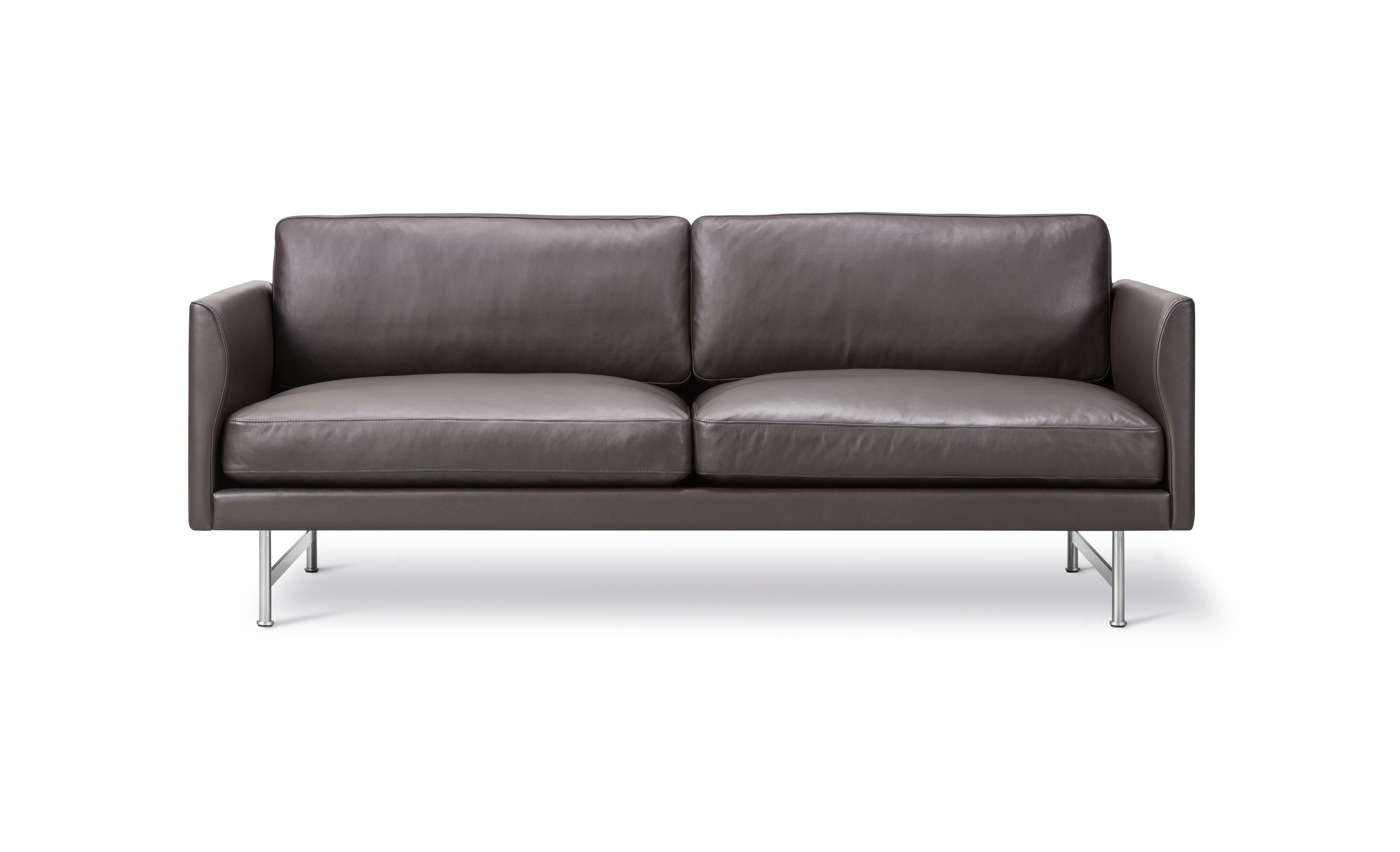 Calmo Sofa - Leather Omni 377, dark brown / Mat chrome