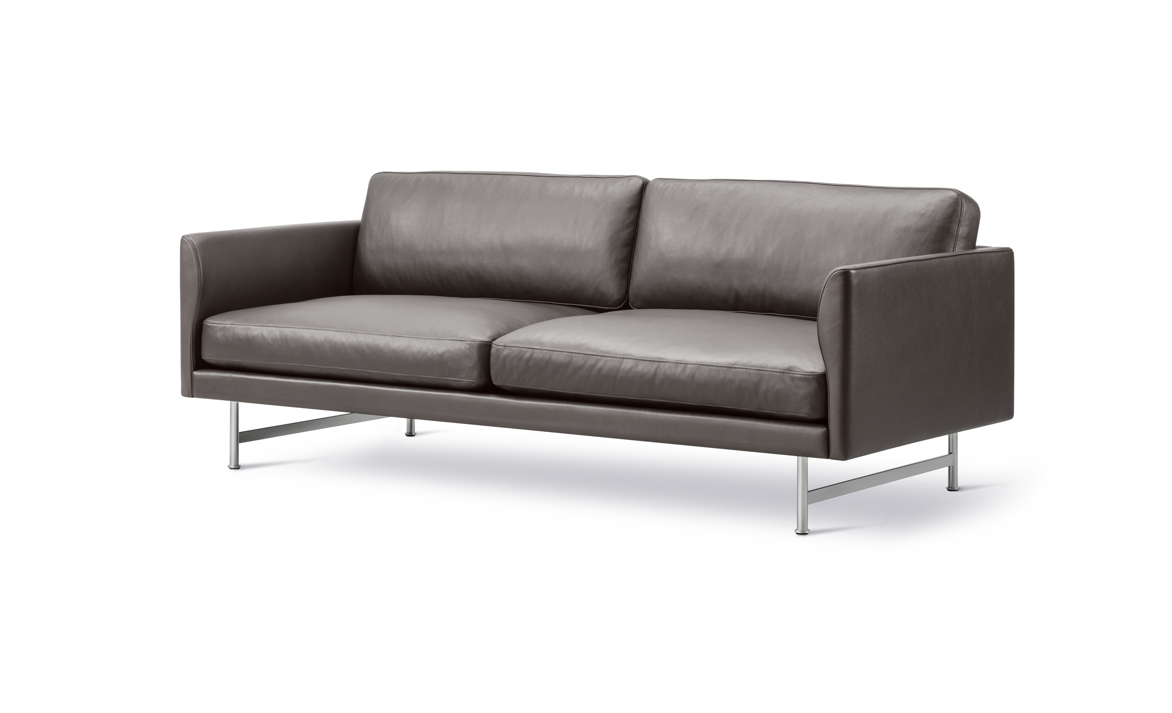 Calmo Sofa - Leather Omni 377, dark brown / Mat chrome
