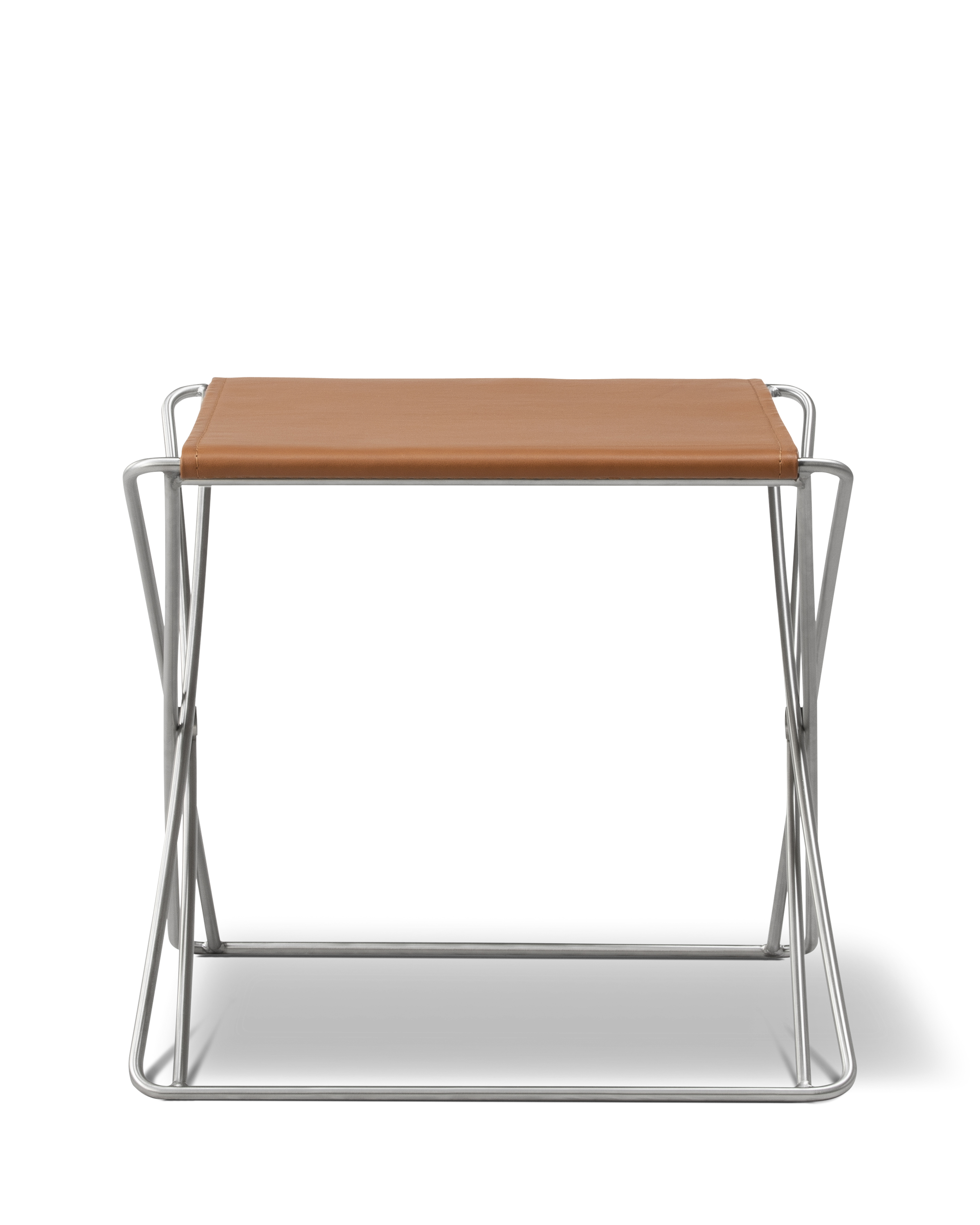 JG Folding Stool - Leather 95 Max / Brushed steel frame