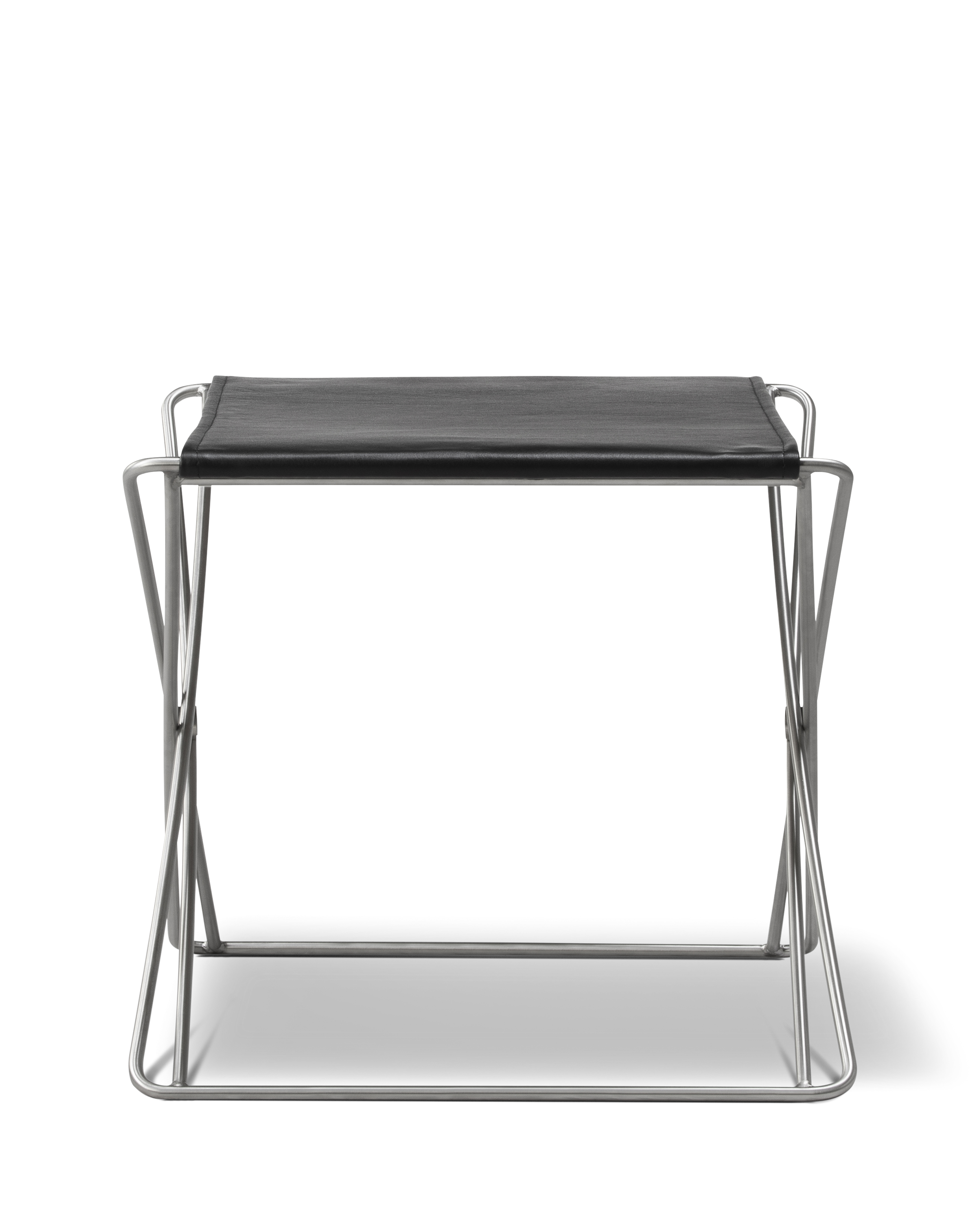 JG Folding Stool - Leather 98 Max / Brushed steel frame