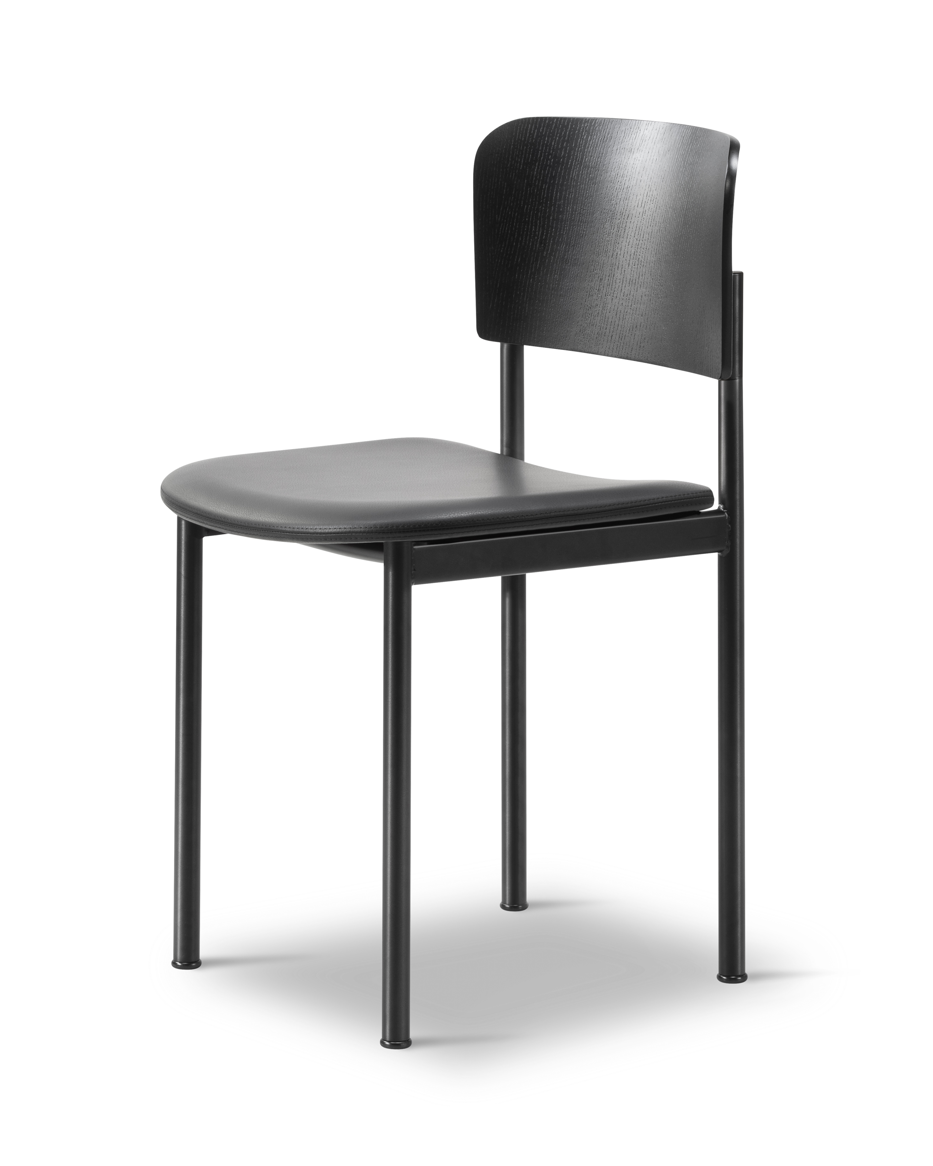 Plan Chair - Lacquered wood / Leather 301 Max / Black steel frame