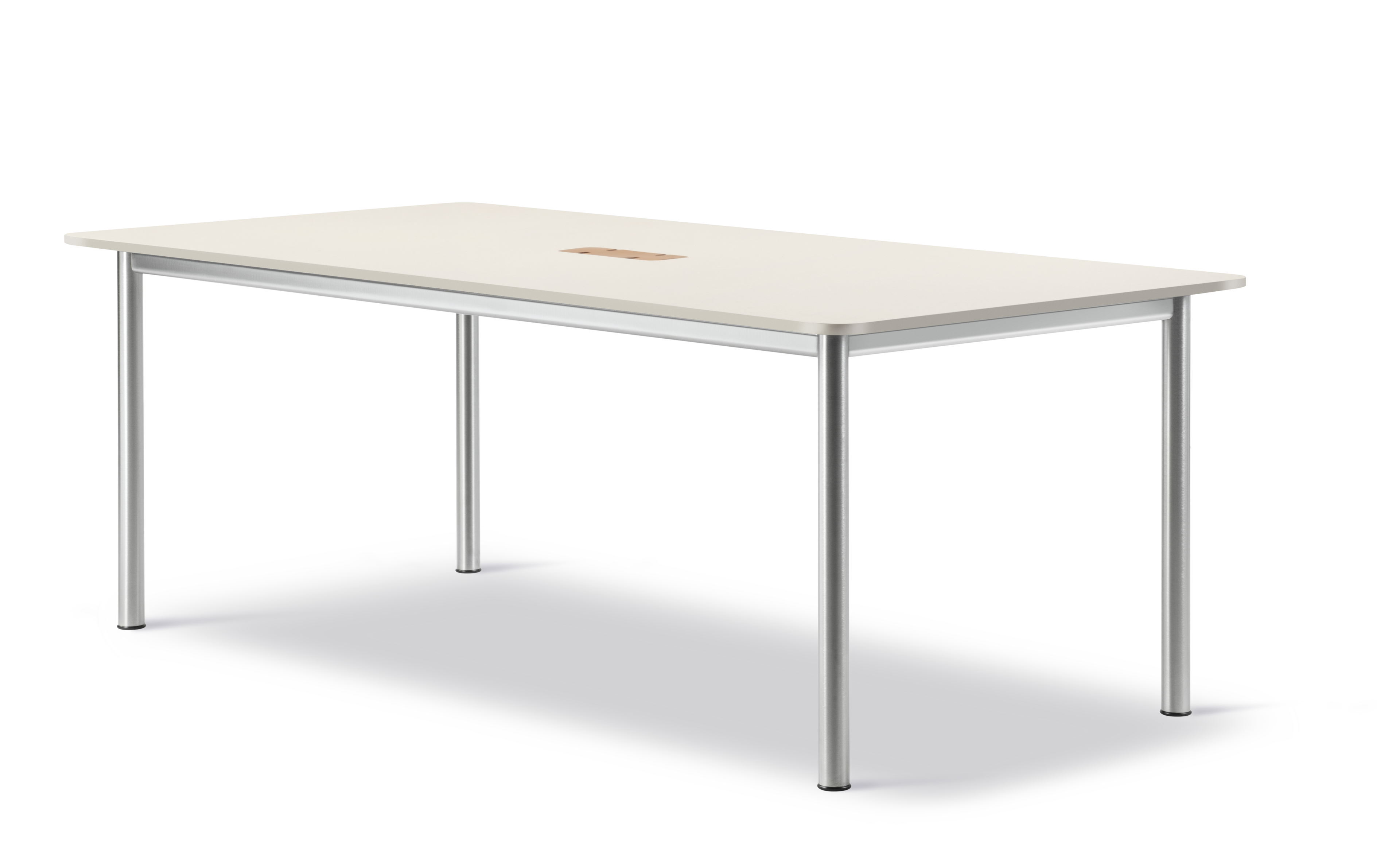 Plan Table - Really Cotton Cream / Brushed Chrome / Cable entry in natural saddle leather (Height 73 cm)