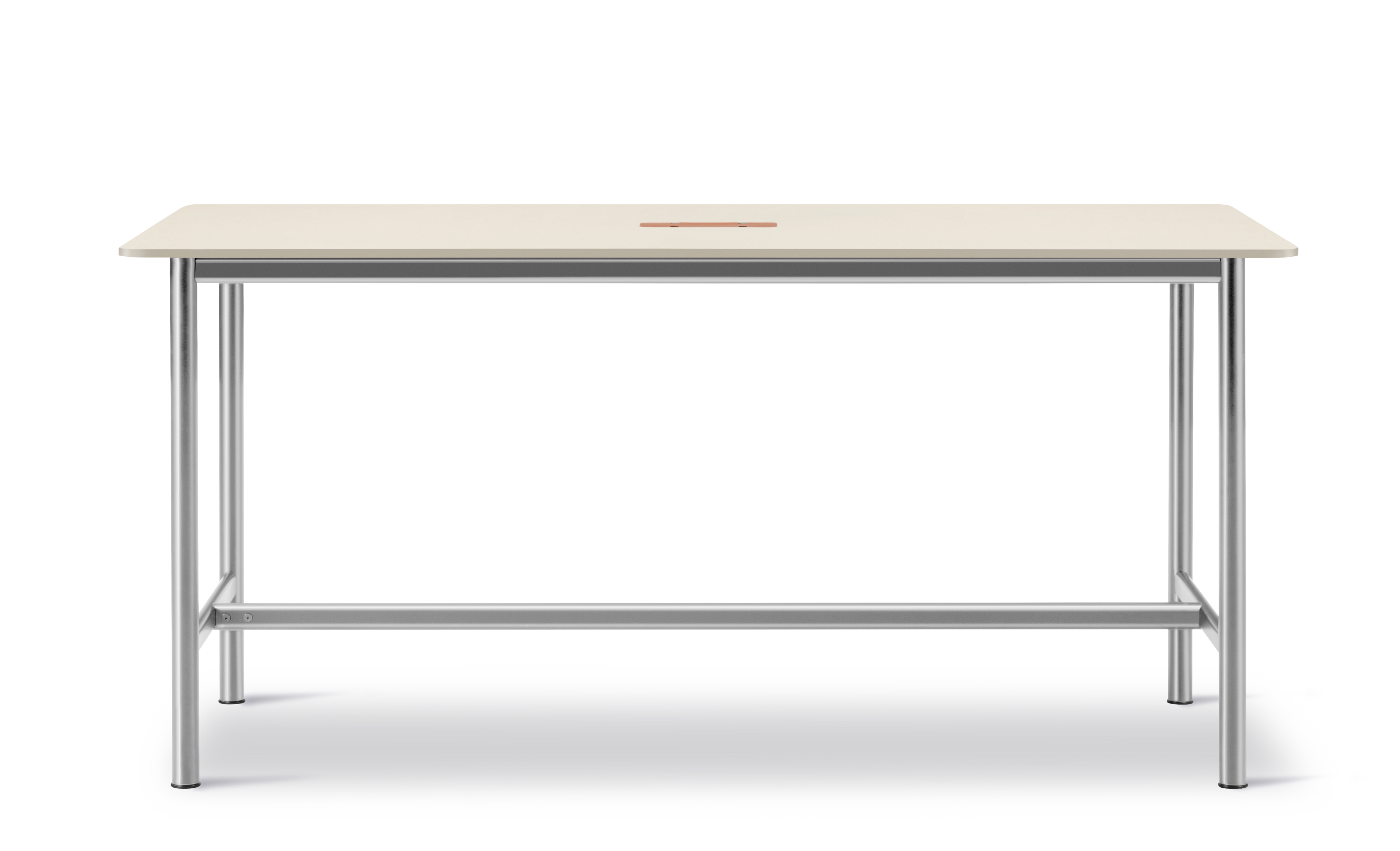 Plan Table - Really Cotton Cream / Brushed Chrome / Cable entry in natural saddle leather (Height 105 cm)