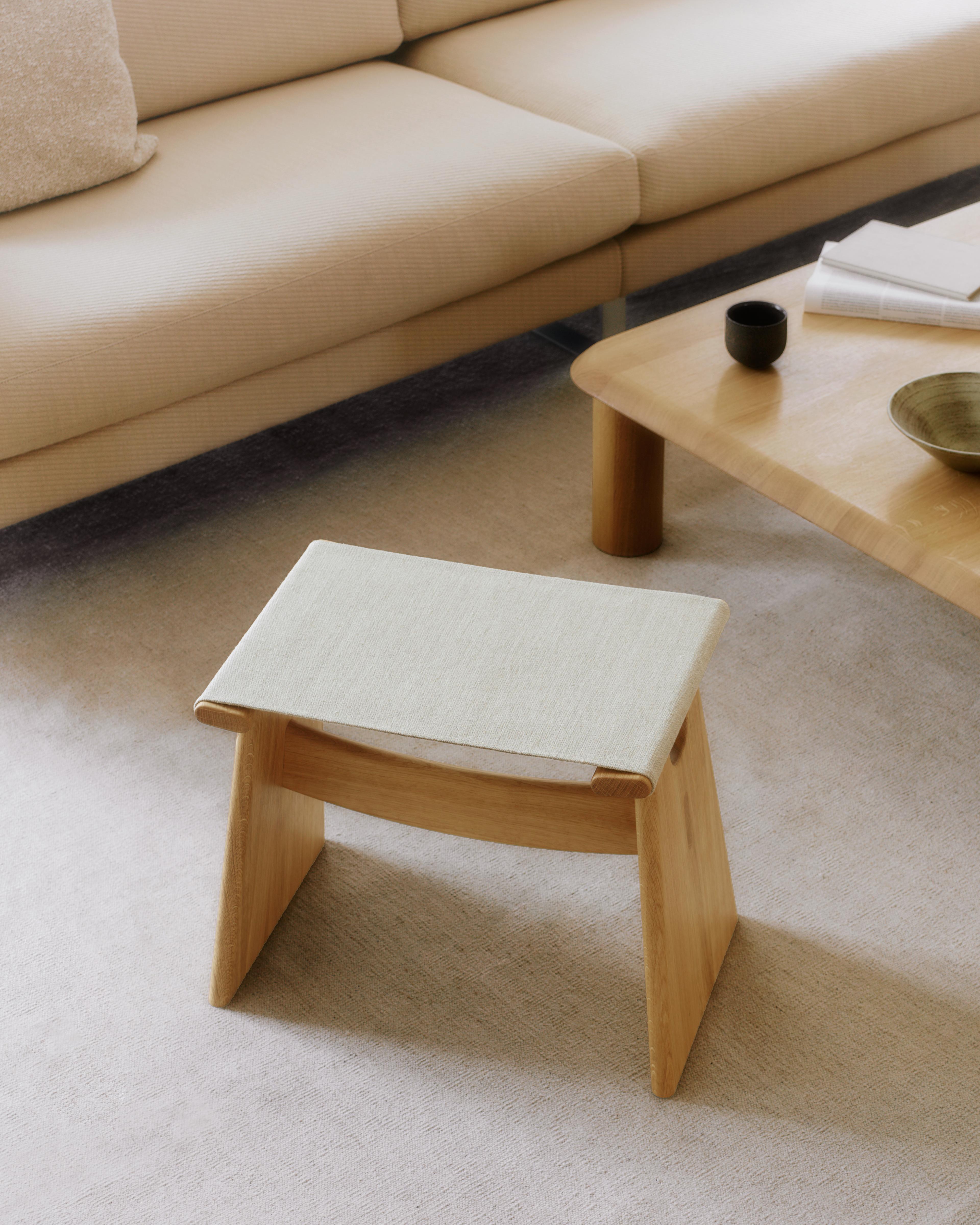 Seto Stool in Natural Canvas and solid oak by Keiji Takeuchi