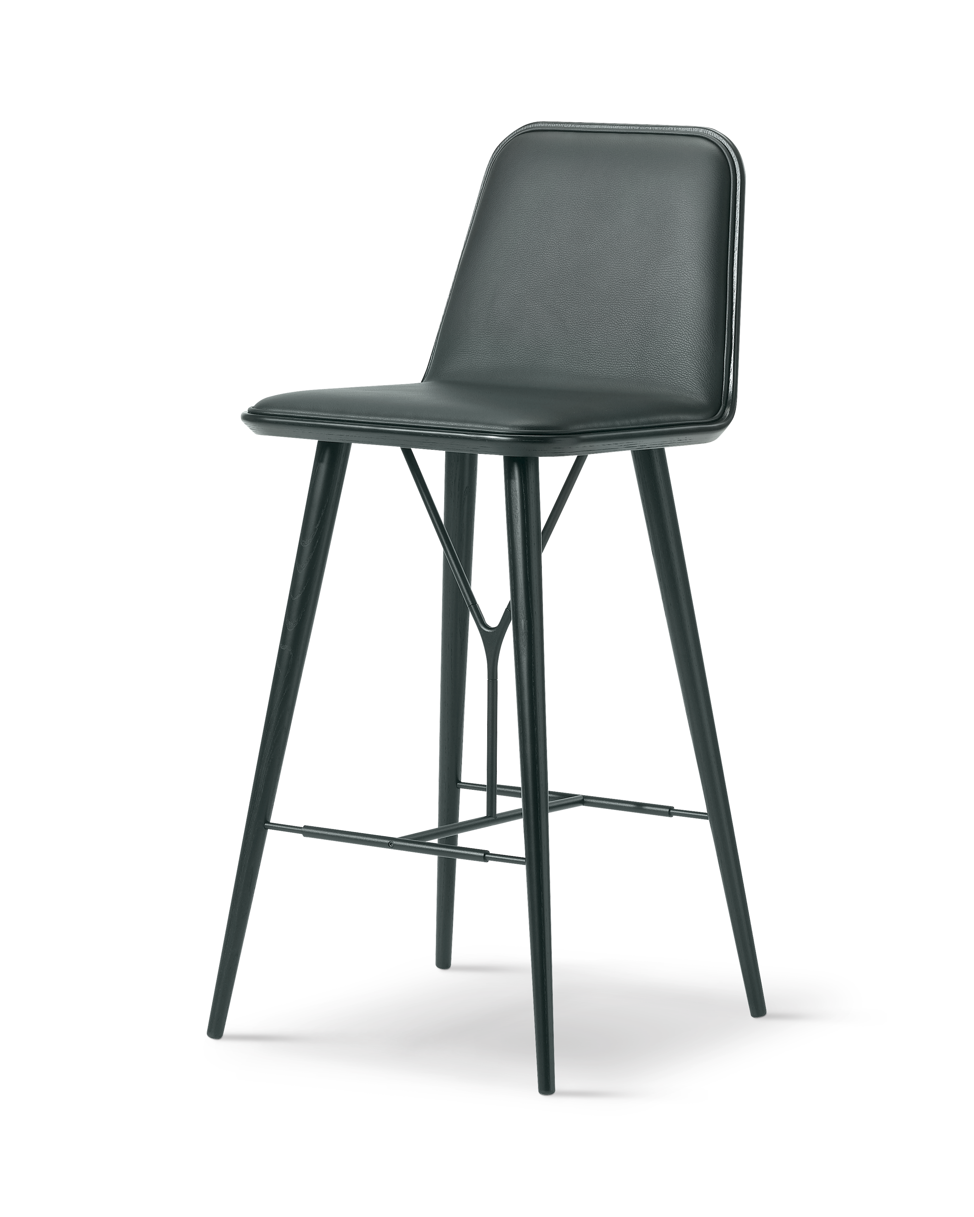 Spine Wood Base Barstool - Leather 301 Omni / Black lacquered ash / Black metal