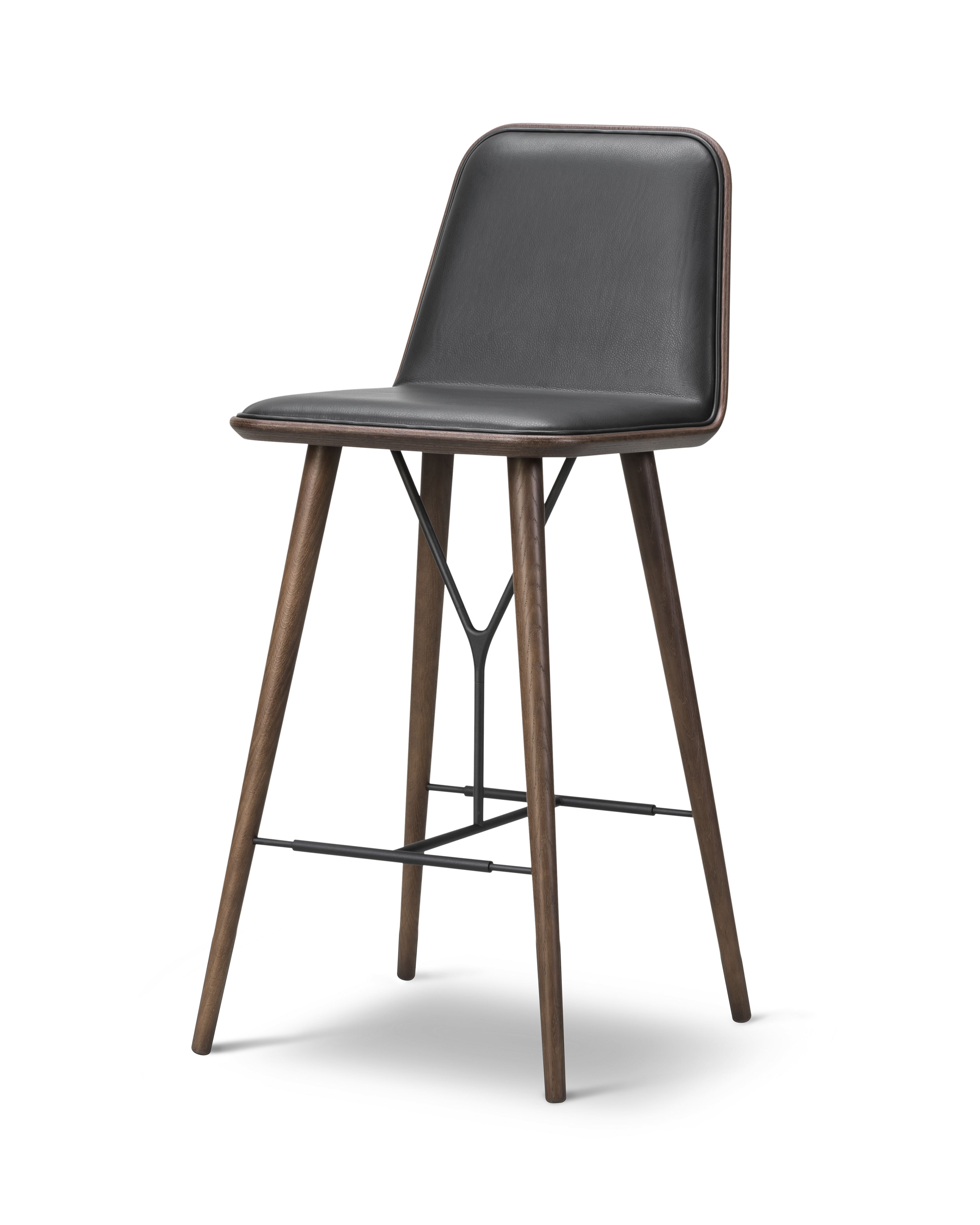 Spine Wood Base Barstool - Læder 88 Primo / Røget eg / Sort metal