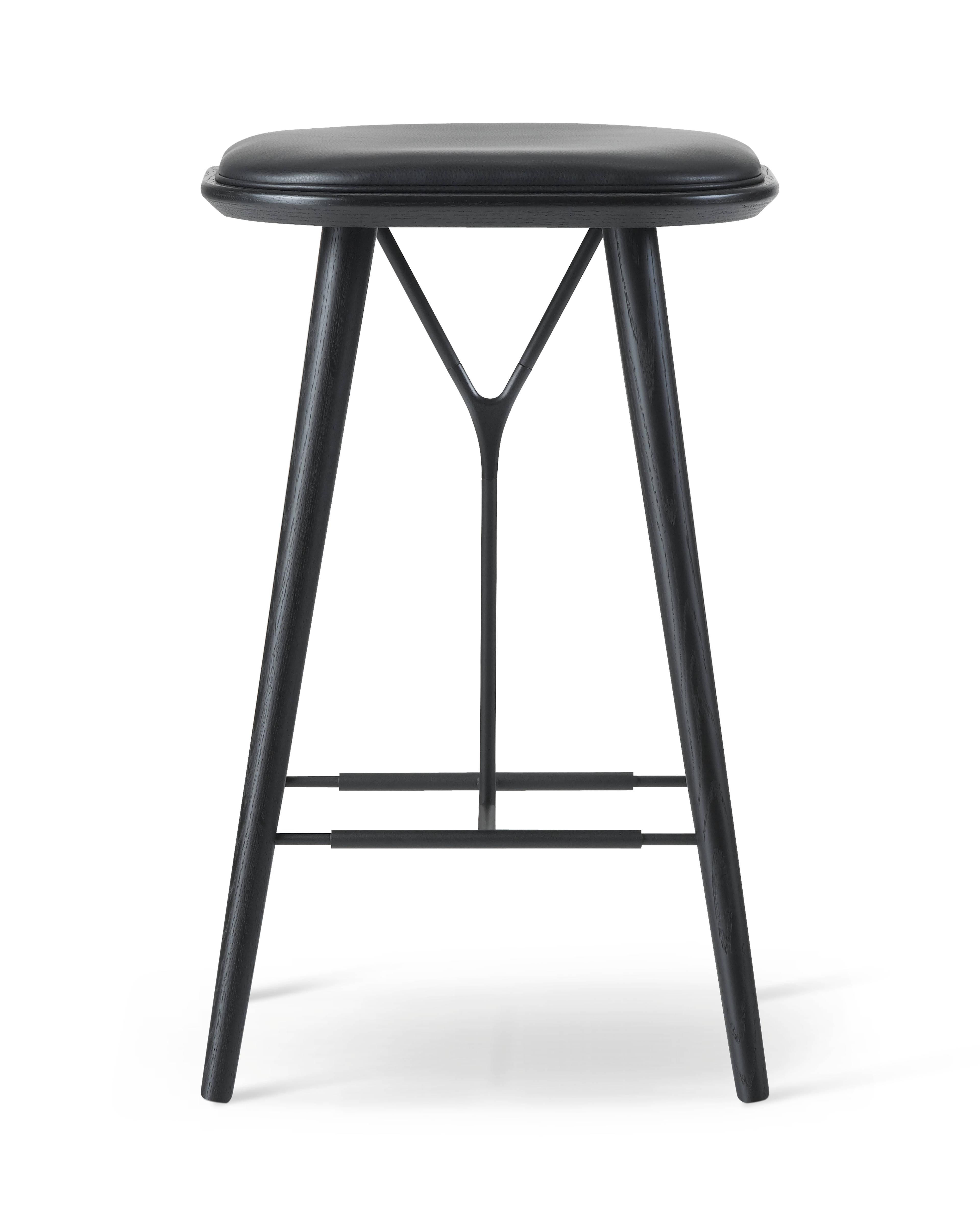 Spine Wood Base Stool - Læder 88 Primo / Sortlakeret ask / Sort metal