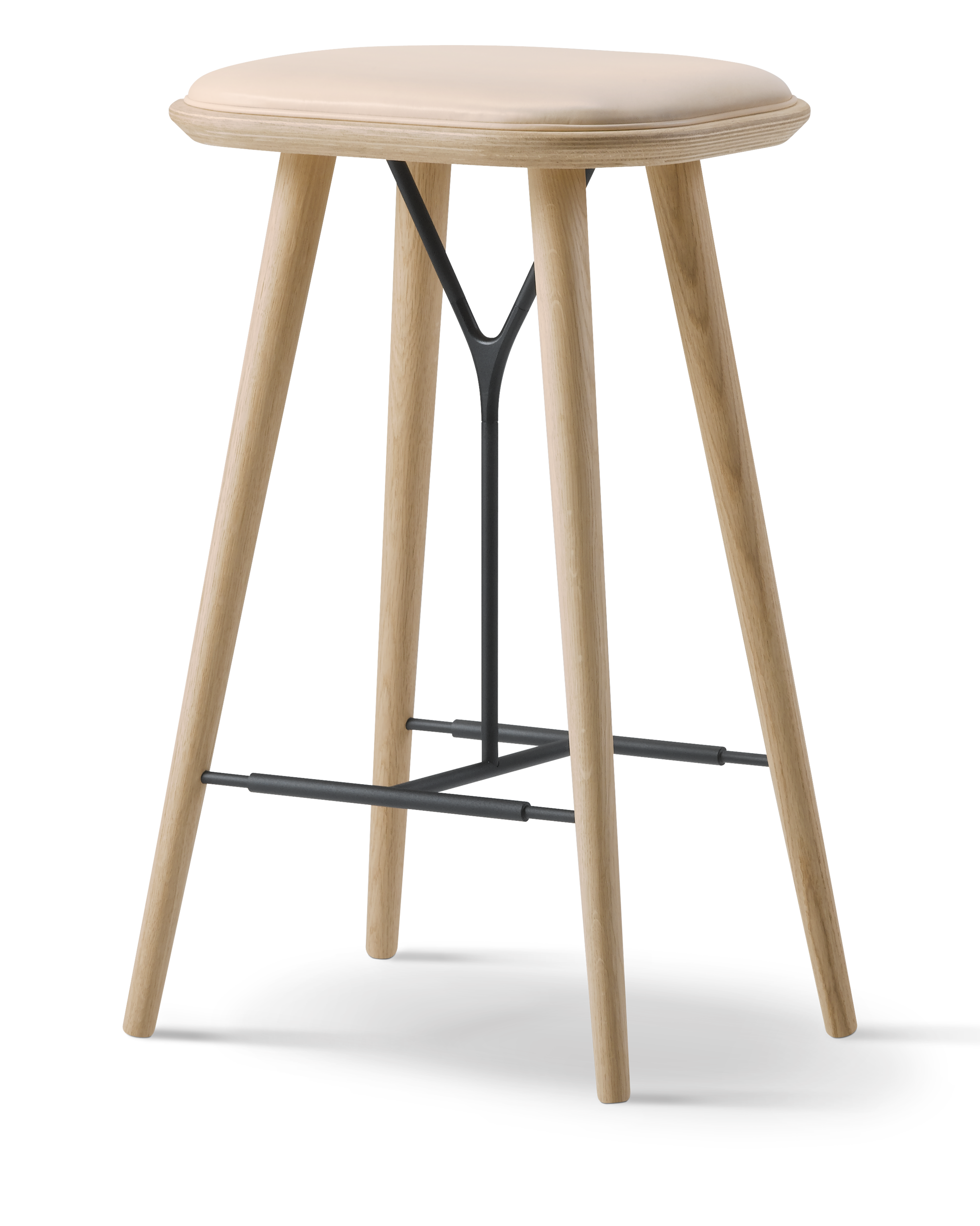 Spine Wood Base Stool - Læder 90 Vegeta / Lakeret eg / Sort metal