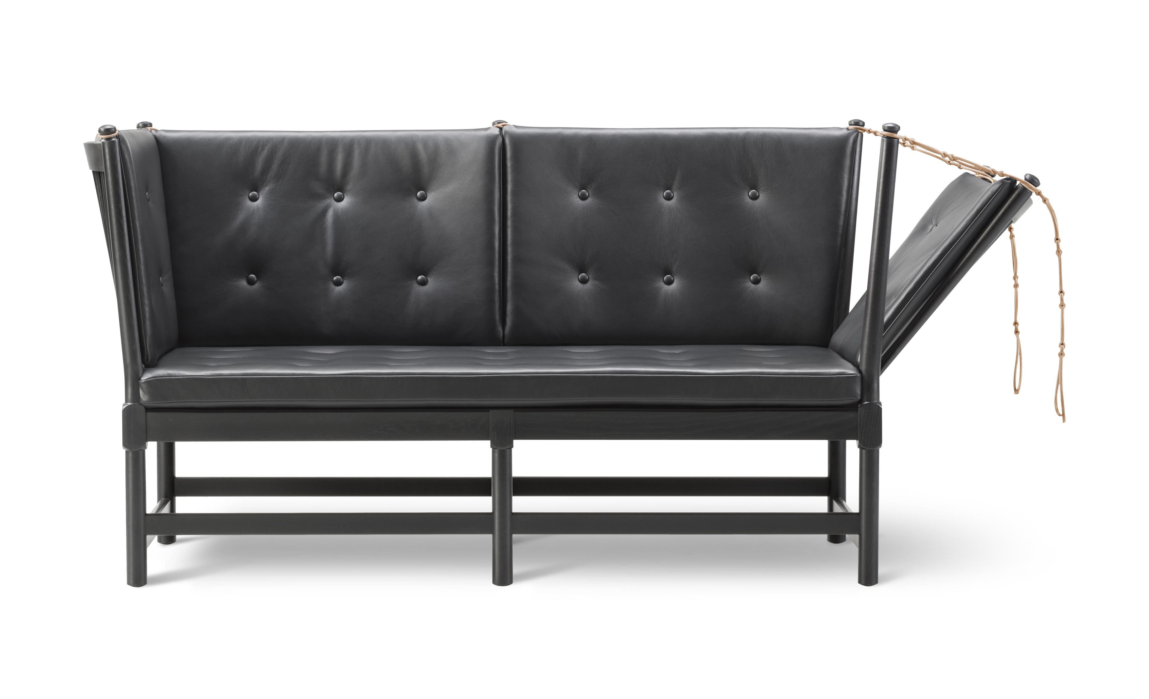 The Spoke-Back Sofa - Leather 301 Omni / Black Lacquered oak 