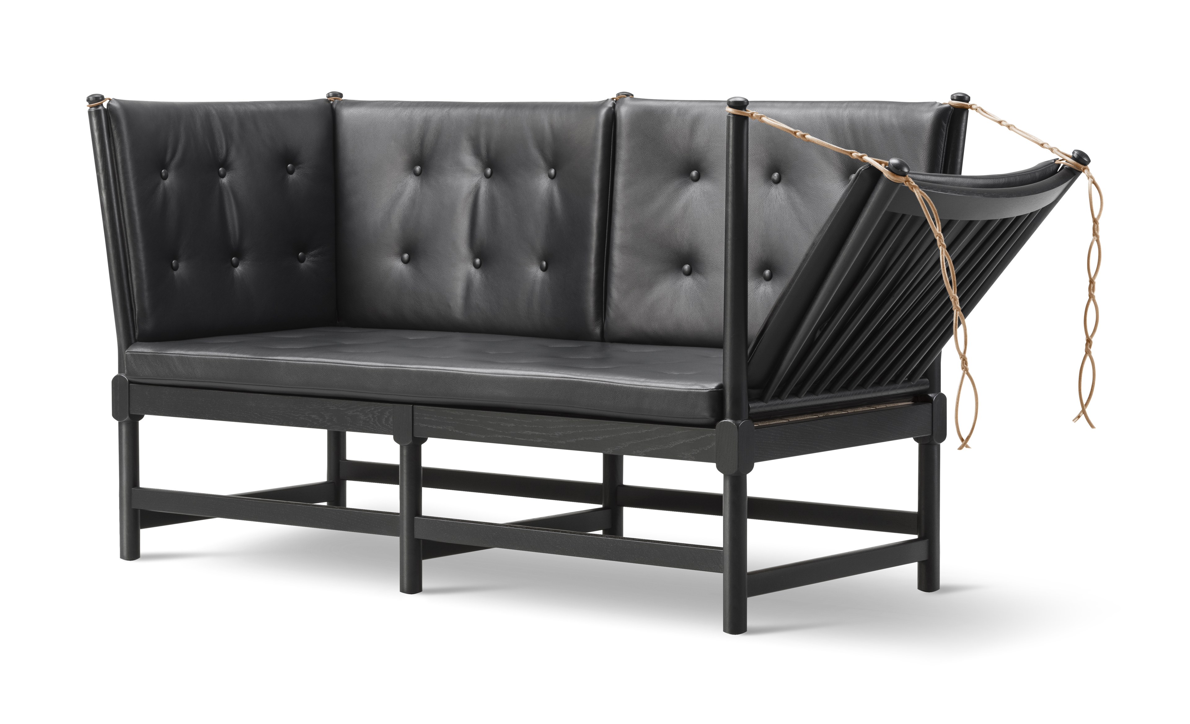 The Spoke-Back Sofa - Leather 301 Omni / Black Lacquered oak 