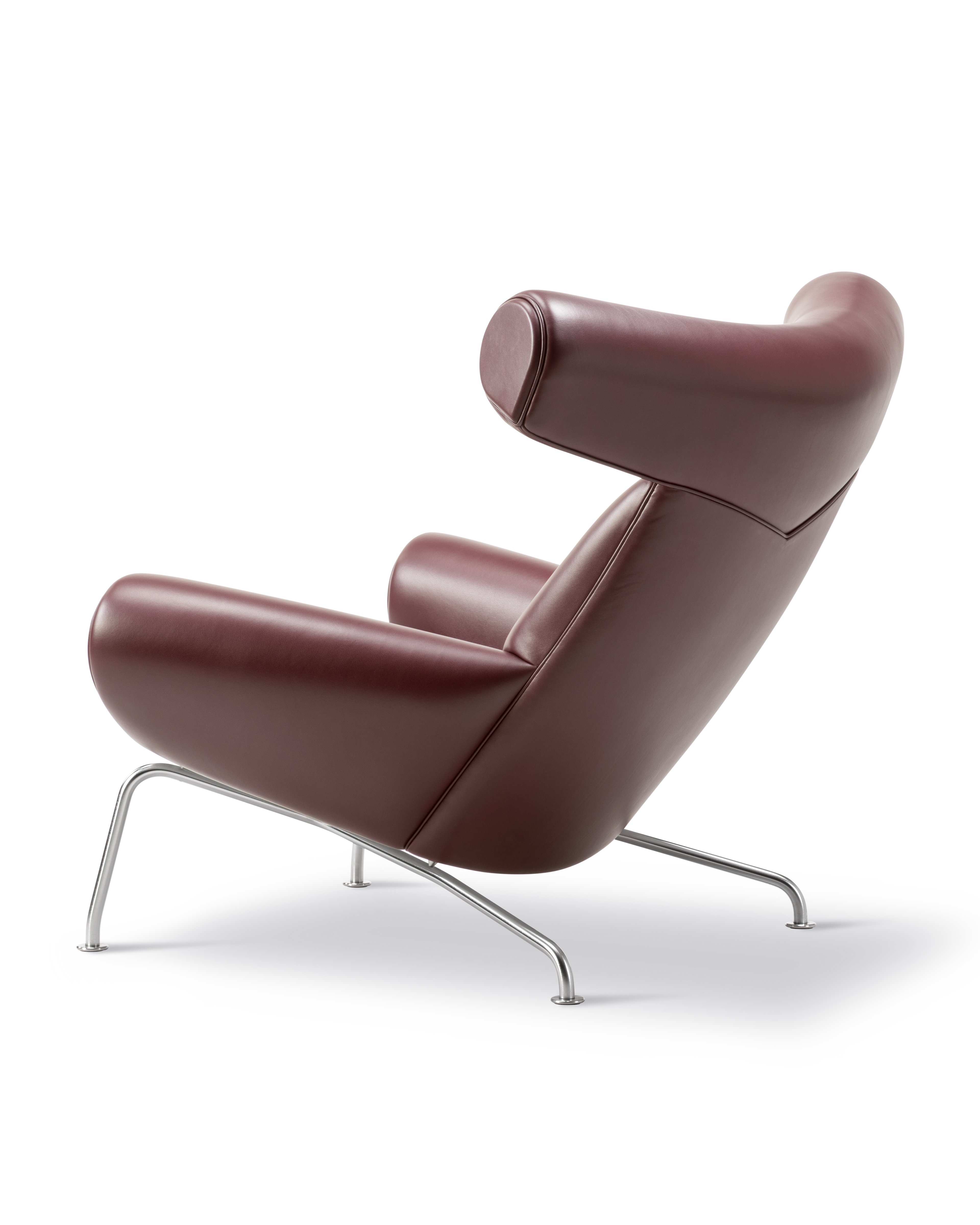 Wegner Ox Chair - Leather 93 Indian Red (Max) / Brushed steel frame