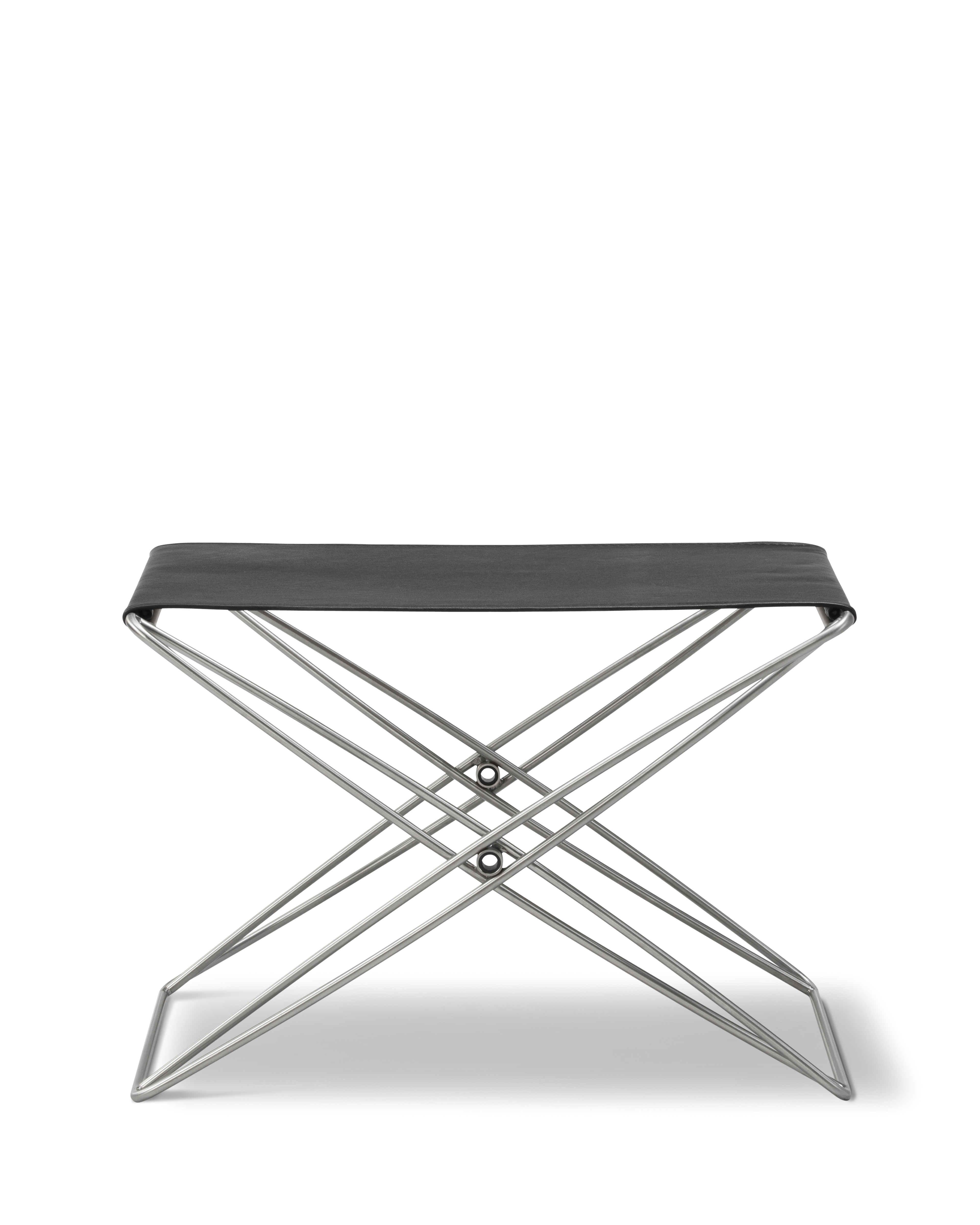 JG Folding Stool - Leather 98 Max / Brushed steel frame