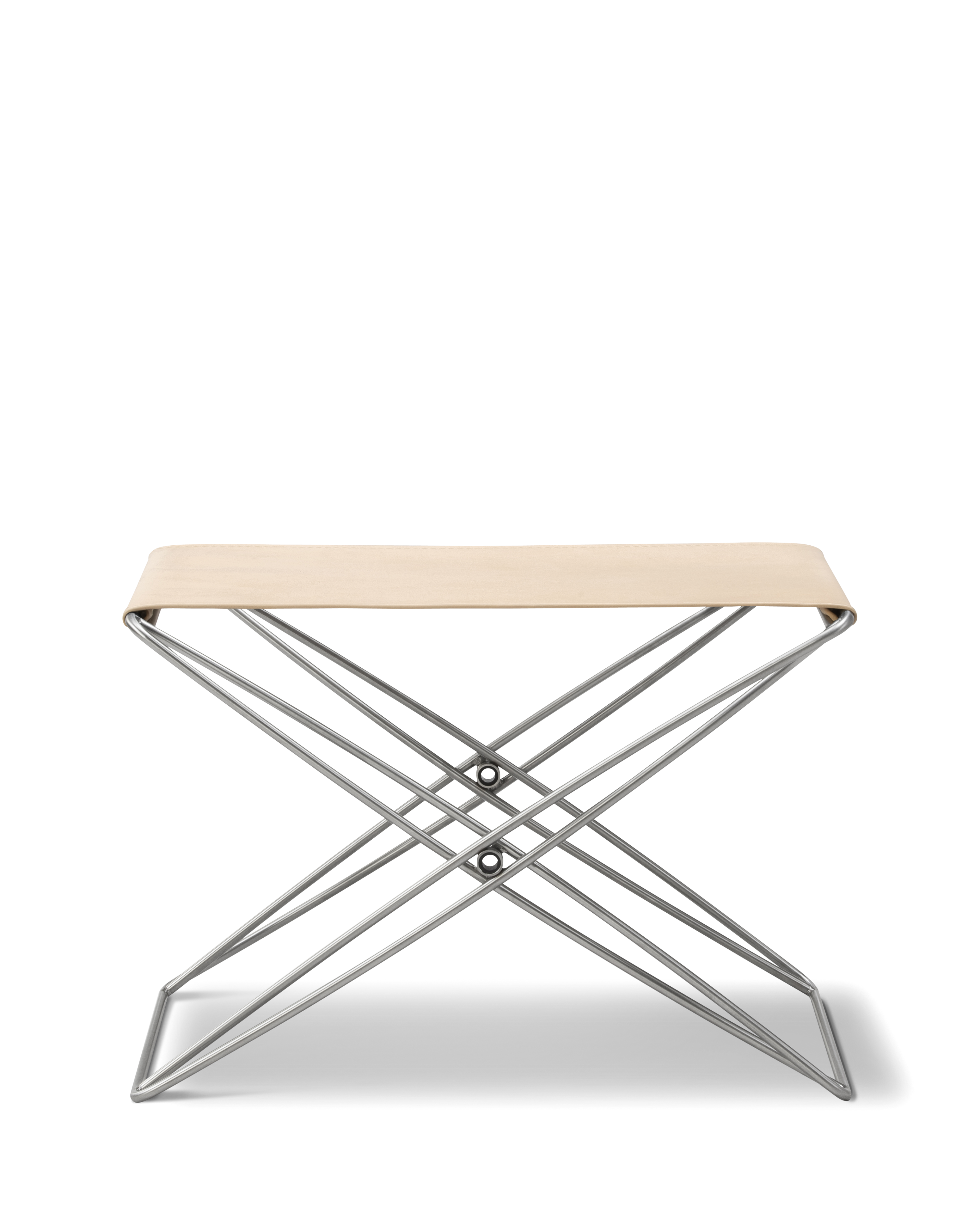 JG Folding Stool -Leather 90 Vegeta / Brushed steel frame