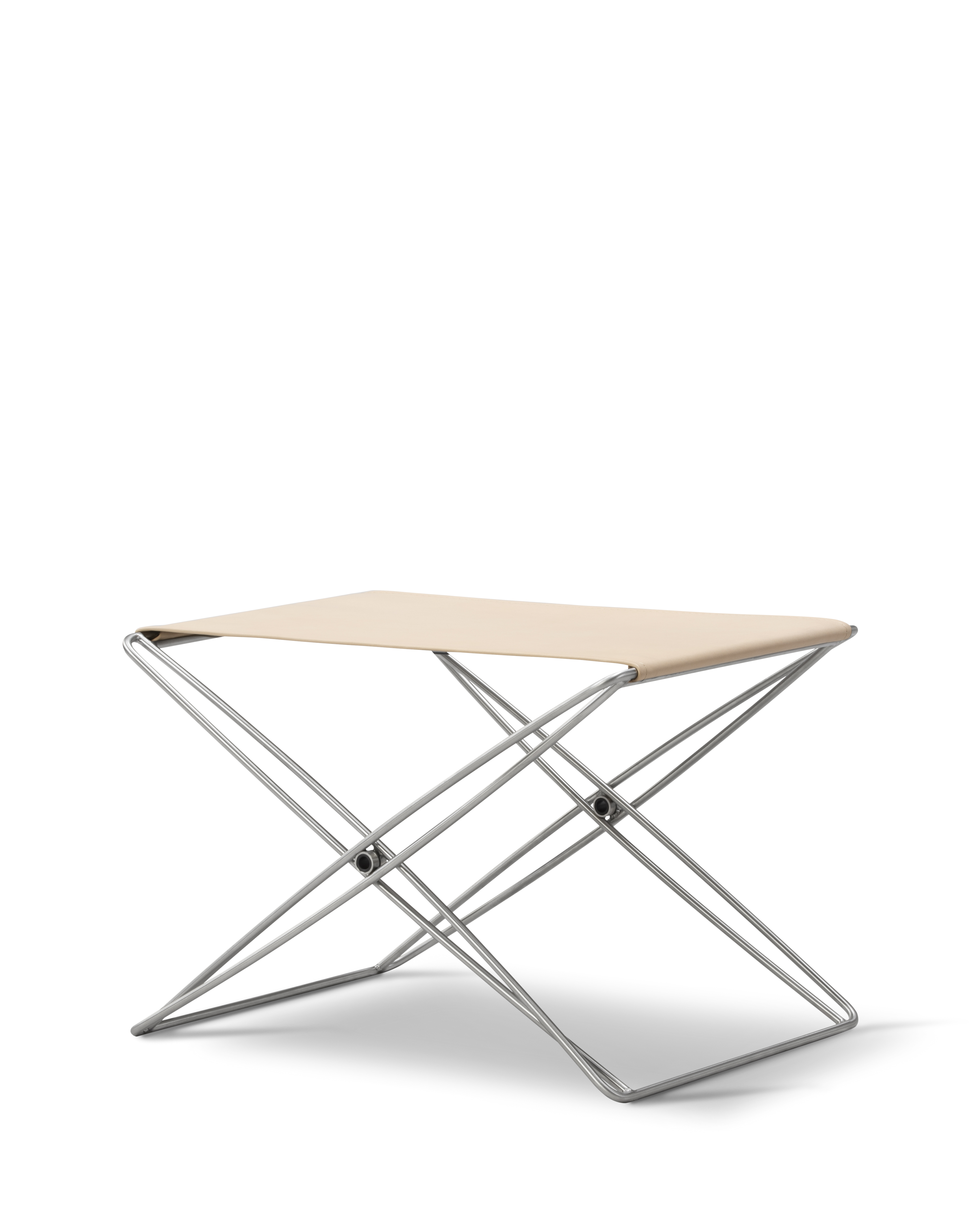 JG Folding Stool -Leather 90 Vegeta / Brushed steel frame