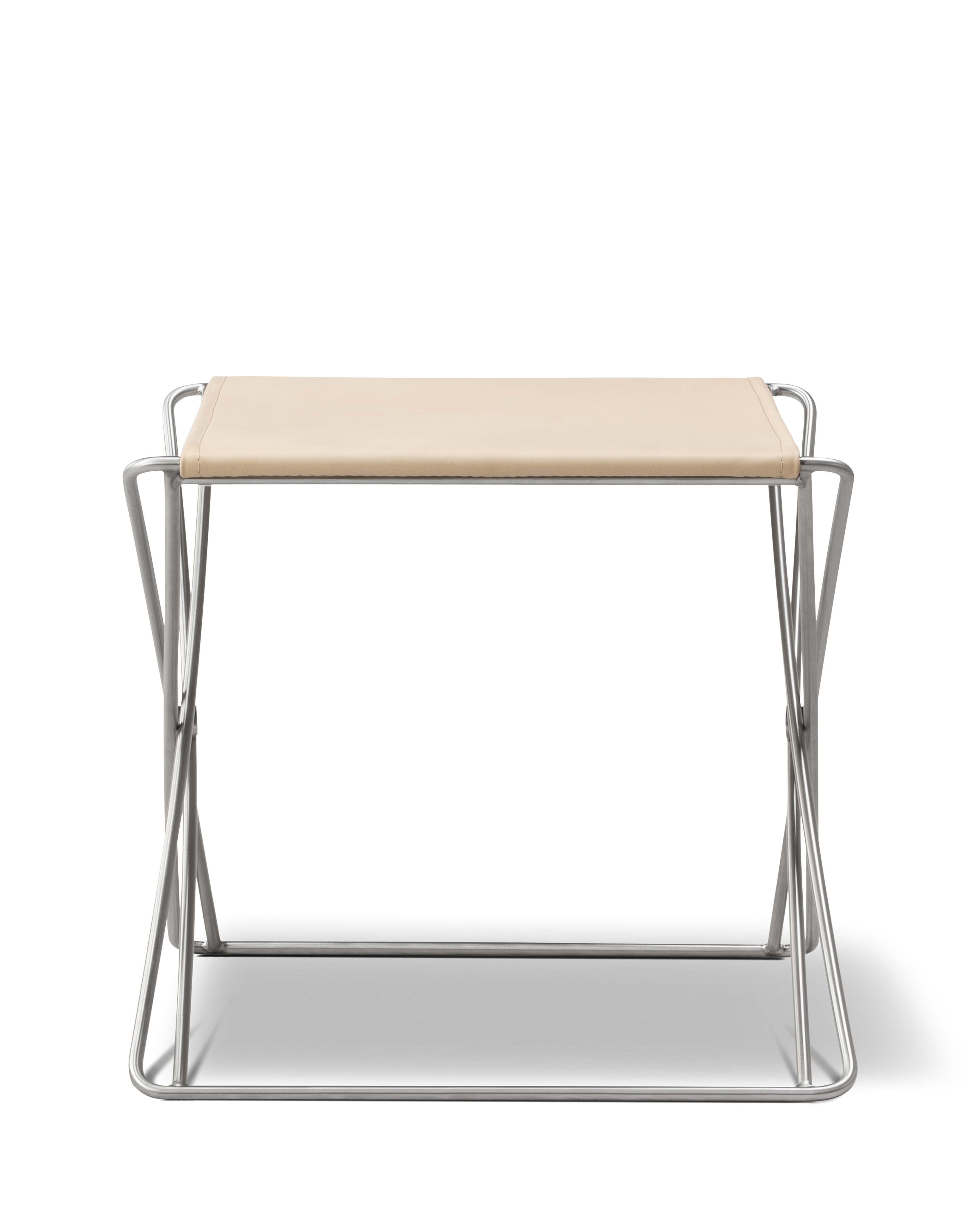 JG Folding Stool -Leather 90 Vegeta / Brushed steel frame