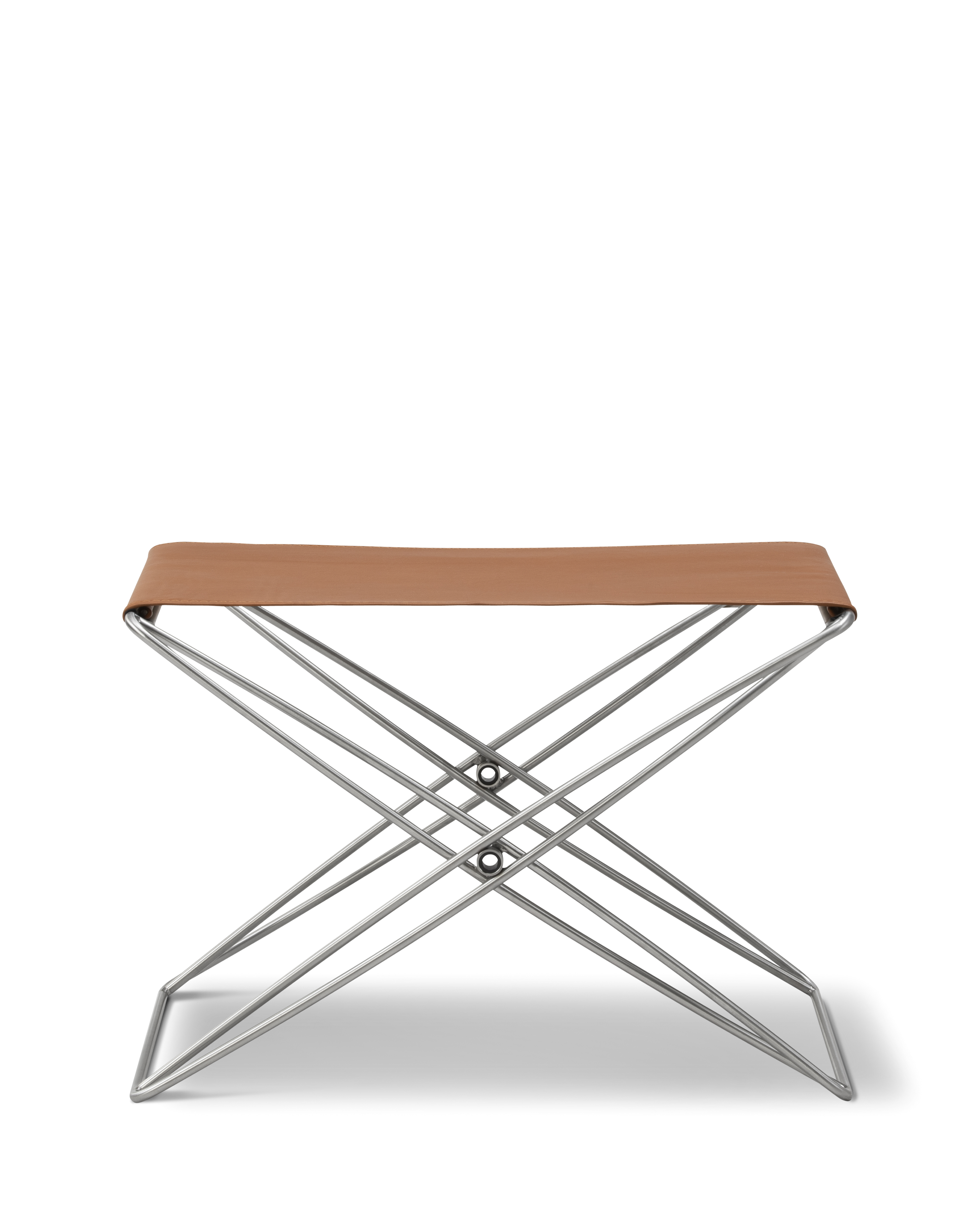 JG Folding Stool - Leather 95 Max / Brushed steel frame