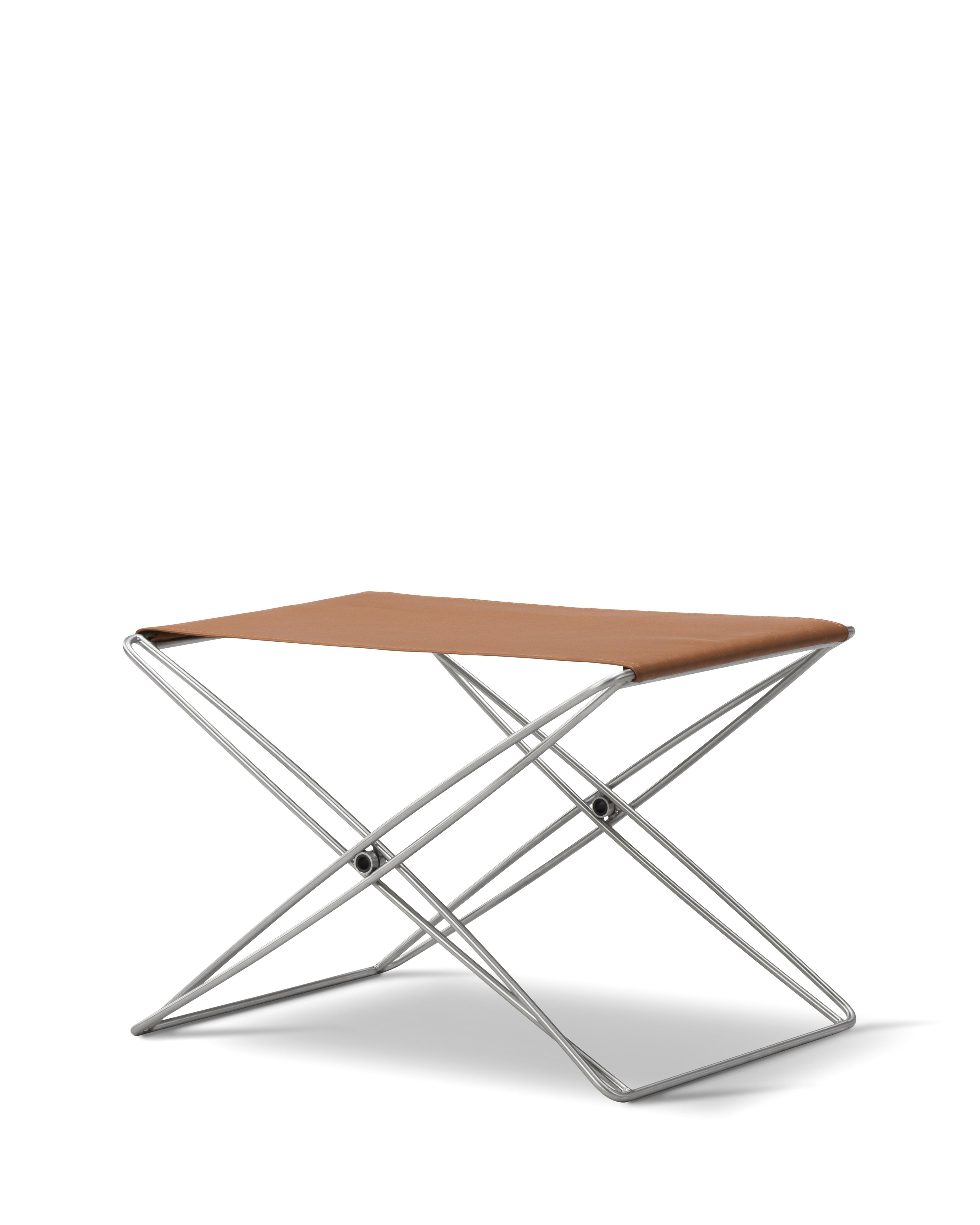 JG Folding Stool - Leather 95 Max / Brushed steel frame